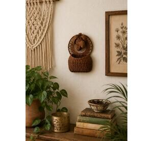 Vintage Wicker Elephant Head Wall Basket 12" High